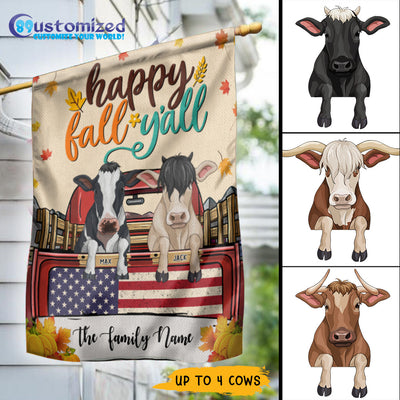 89Customized Happy Fall Y'all cow version personalized flag