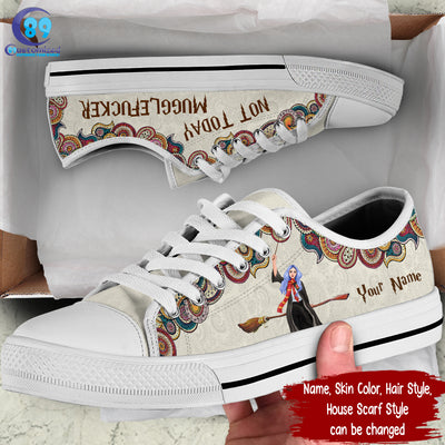 89Customized Wizard Girl Harry Potter personalized white low top shoes