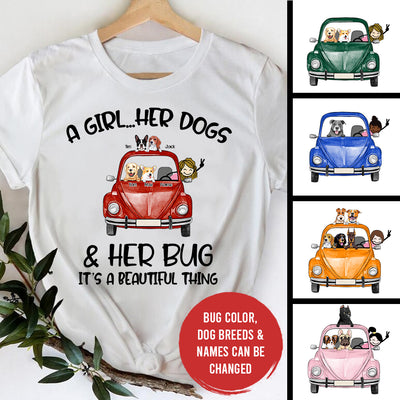89Customized Personalized 2D Shirt Bug Girl VW Beetle Van Dog