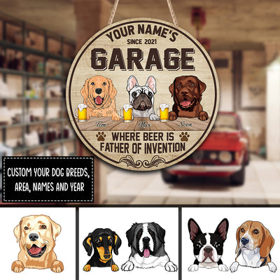 89Customized Garage Where beer is father of invention Customized Wood Sign