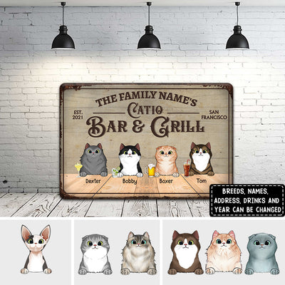 89Customized Catio Bar & Grill For Cat Lovers Personalized Printed Metal Sign
