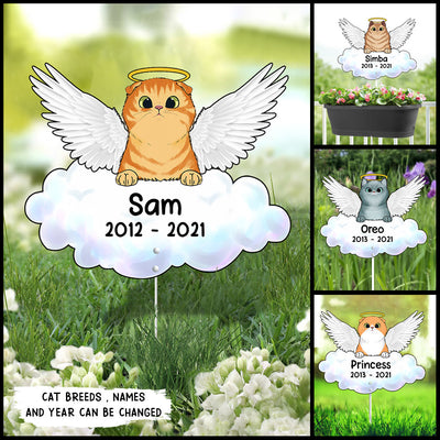 89Customized Cat Memorial Angel Cat on Cloud Metal Garden Art