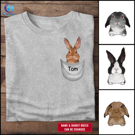 89Customized Peeking Rabbit Rabbit Lovers Personalized 2D Pocket T-Shirt
