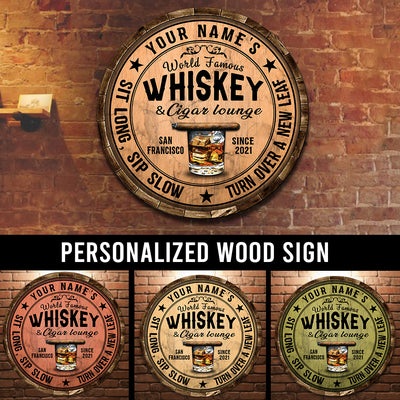 89Customized Cigar & Whiskey lounge turn over a new leaf Customized Wood Sign