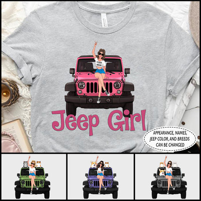 89Customized Jeep Girl With Her Dogs/Cats 2 Personalized Shirt