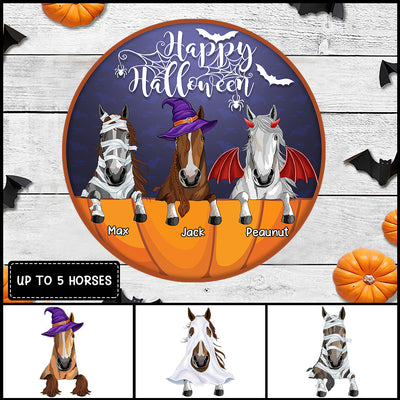 89Customized Happy Halloween Funny Horses Personalized Wood Sign