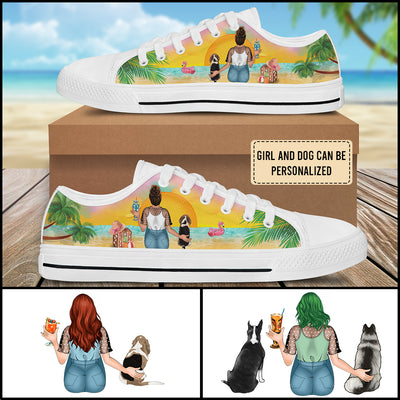 89Customized Life is better at the beach with dog Customized White Low Top Shoes