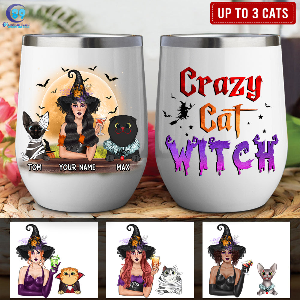 B-89Customized Crazy Cat Witch Customized Wine Tumbler