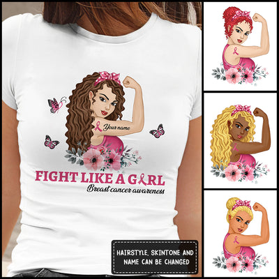 89Customized Fight like a girl breast cancer awareness strong woman personalized shirt