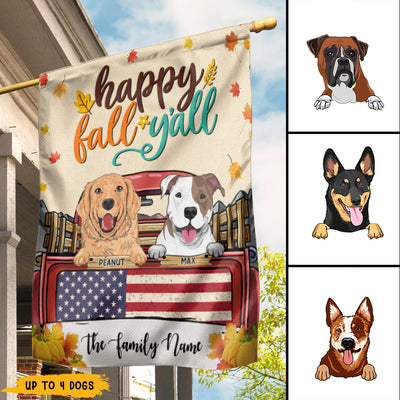 89Customized Happy Fall Y'all Dogs Personalized Garden Flag