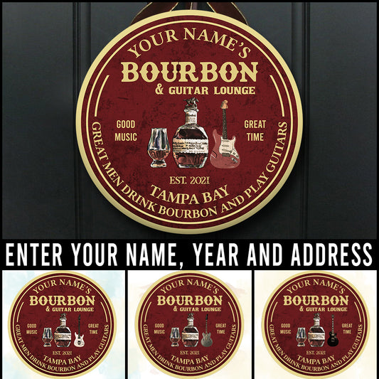 89Customized Bourbon and guitar lounge Great men drink bourbon and play guitars personalized wood sign