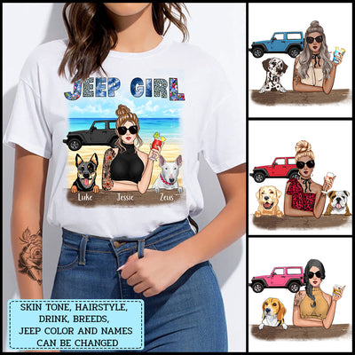 89Customized Jeep Girl And Her Dogs Personalized Shirt