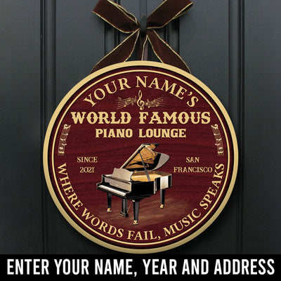 89Customized piano lounge where words fail music speaks personalized wood sign