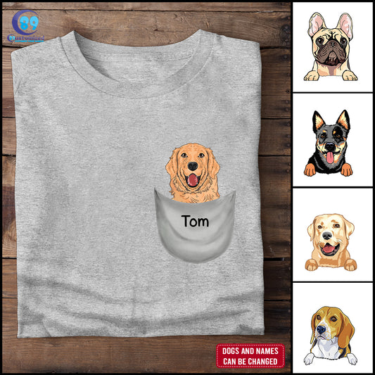 89Customized Peeking Dogs Personalized 3D Pocket T-Shirt