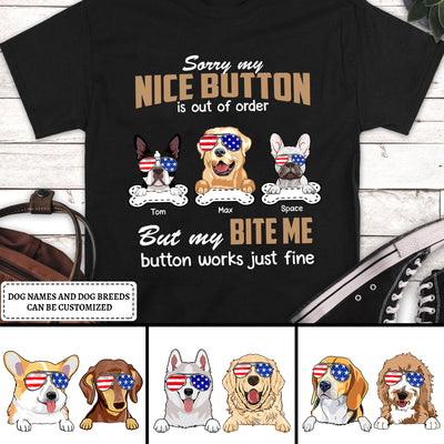 89Customized My bite me button works just fine Dog 4th of July Customized Shirt