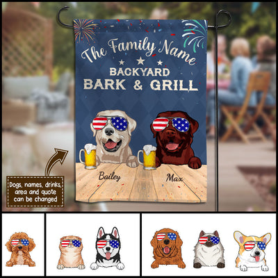89Customized Dogs/Cats Celebrate 4th of July BBQ Backyard Bar & Grill Personalized Garden Flag