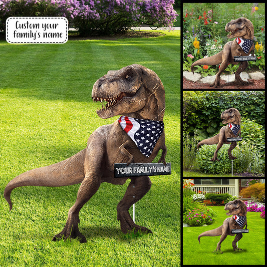 89Customized Dinosaur T-rex 4th of July Metal Sign Metal Garden Art