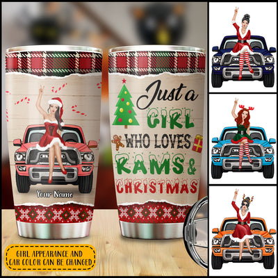89Customized Just A Girl Who Loves Rams And Christmas Personalized Tumbler