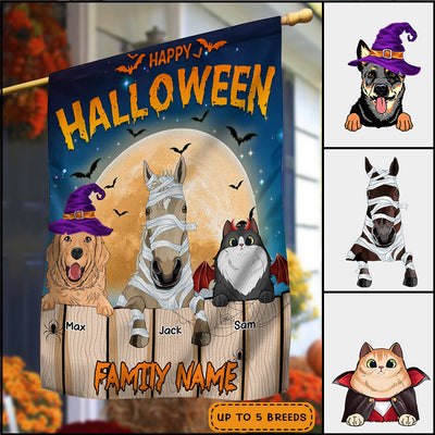 89Customized Spooky Dogs/Cats/Horses Happy Halloween Personalized Garden Flag