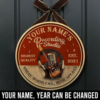 89Customized Recording studio Where words fail music speaks personalized wood sign