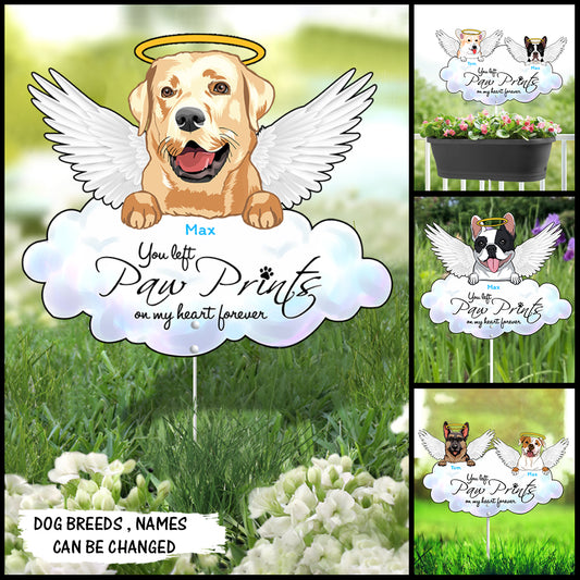 89Customized You left paw prints on my heart forever Angel Dog Dog Memorial Metal Garden Art