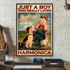 Boy Loves Harmonica Poster