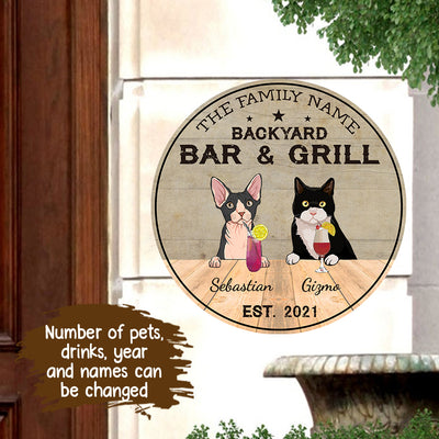 89Customized Cat Backyard Bar Grill Personalized Wood Sign
