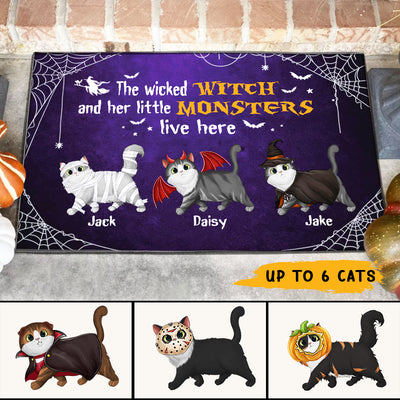 89Customized The wicked witch and her little monsters live here Cat Lovers Personalized Doormat