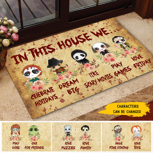 89Customized In this house we are cute horror movies characters personalized doormat