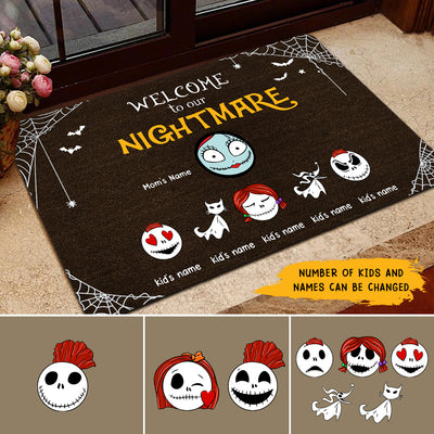 89Customized Welcome to our nightmare single parent personalized doormat