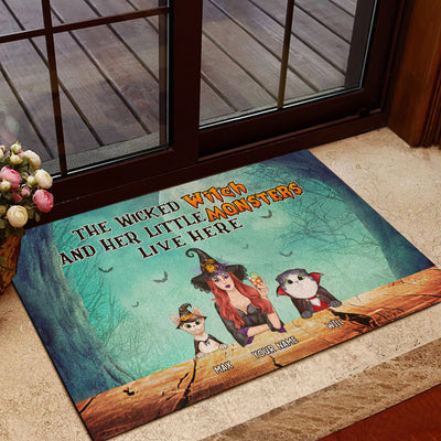 89Customized The wicked witch and her little monsters Cat Witch Customized Doormat