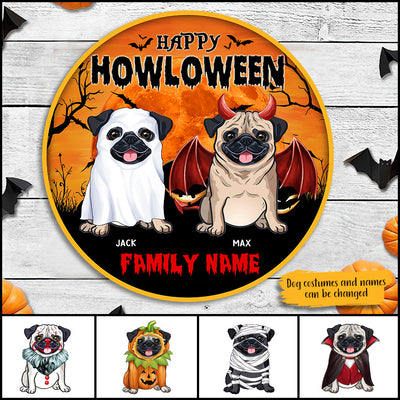 89Customized Pugs Happy Howloween Lick Or Treat Personalized Wood Sign