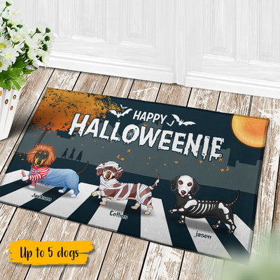 89Customized Happy Halloweenie Dachshund Personalized Doormat