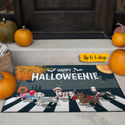 89Customized Happy Halloweenie Dachshund Personalized Doormat
