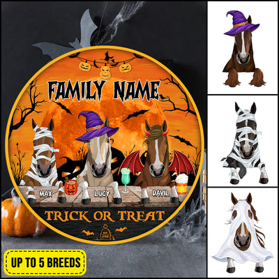 89Customized Trick Or Treat Horses Welcome Halloween Personalized Wood Sign