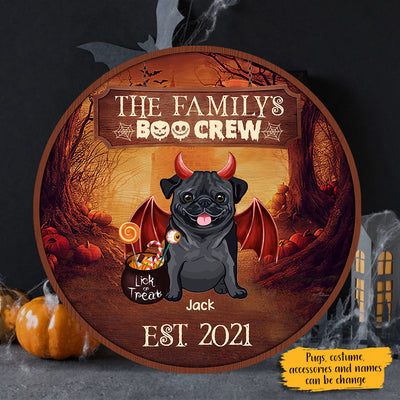 89Customized Halloween Pug Welcome To The Boo Crew Personalized Wood Sign