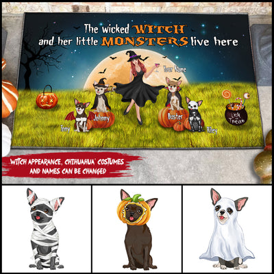 89Customized A Wicked Witch And Her Little Monster Chihuahua Live Here Personalized Doormat
