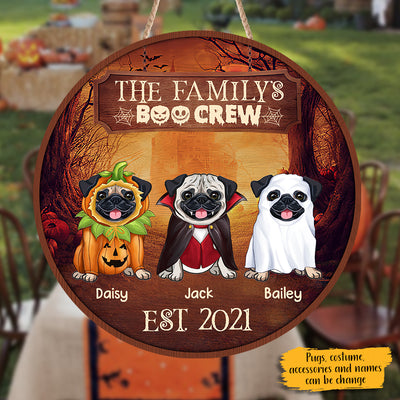 89Customized Halloween Pug Welcome To The Boo Crew Personalized Wood Sign