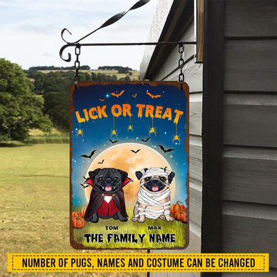 89Customized Happy Halloween Trick Or Treat Pug Welcome Personalized Printed Metal Sign