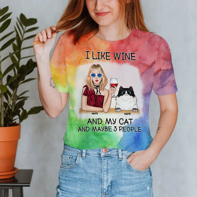 89Customized I Like Wine And My Cat And Maybe 3 People Personalized Tie-Dye Tshirt