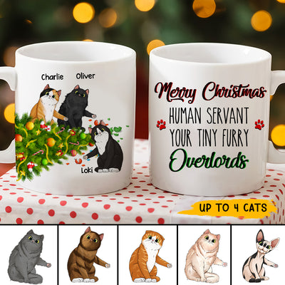 89Customized Merry Christmas human servant your tiny fury overlords personalized mug