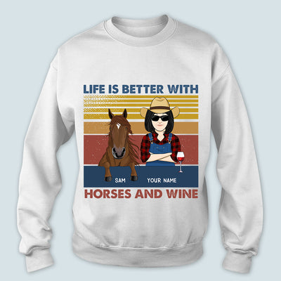 89Customized I Like Horses And Wine And Maybe 3 People Woman Personalized Shirt
