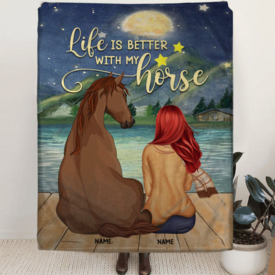 89Customized Life Is Better With My Horses Personalized Fleece Blanket