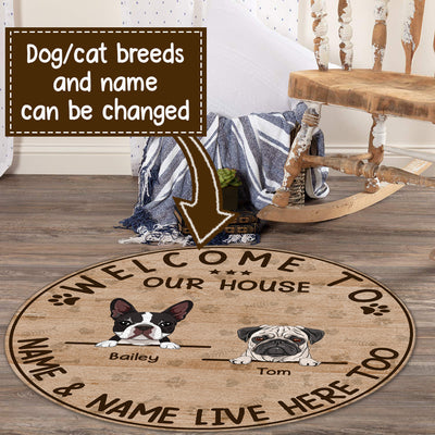 89Customized Welcome To Our House Cat Dog Personalized Round Rug