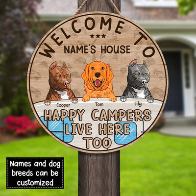 89Customized Dog happy campers live here too Customized Wood Sign