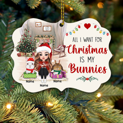 89Customized All I want for Christmas is my bunnies Rabbit Lovers Personalized Ornament