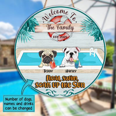 89Customized Welcome To The Family's Pool Personalized Dogs Wood Sign