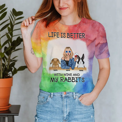Life Is Better With Wine And My Rabbits Personalized Tie Dye Tshirt