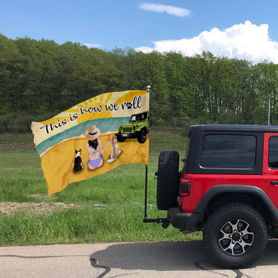 89Customized Jeep Girl With Her Dogs Personalized House Flag