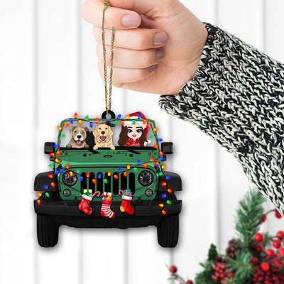 89Customized Jeep girl chibi and dogs Customized Ornament